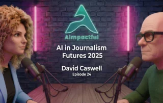 AI-generated studio image of Branislava Lovre and David Caswell for an AImpactful video interview