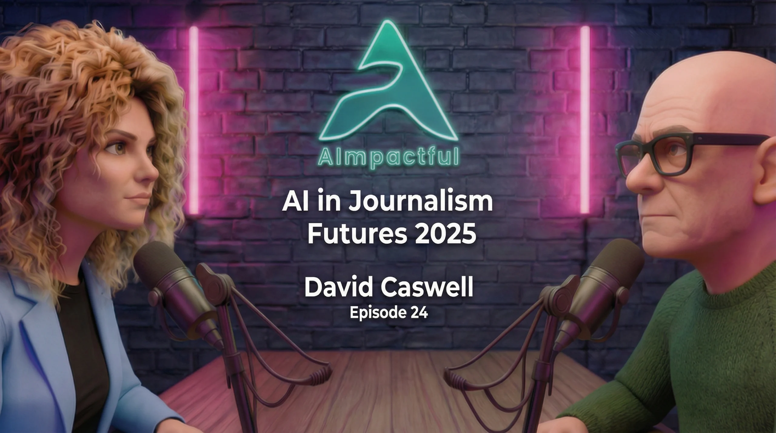 AI-generated studio image of Branislava Lovre and David Caswell for an AImpactful video interview