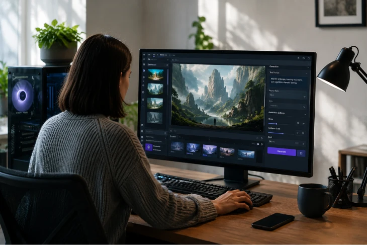 Person using generative AI software to create an image on a computer
